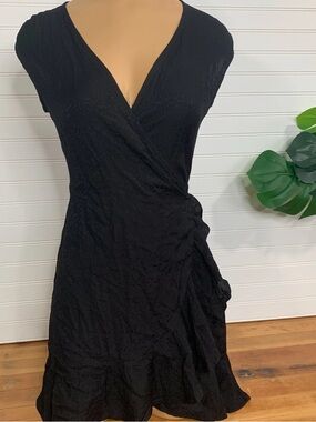 AllSaints Black Wrap-Style Midi Dress